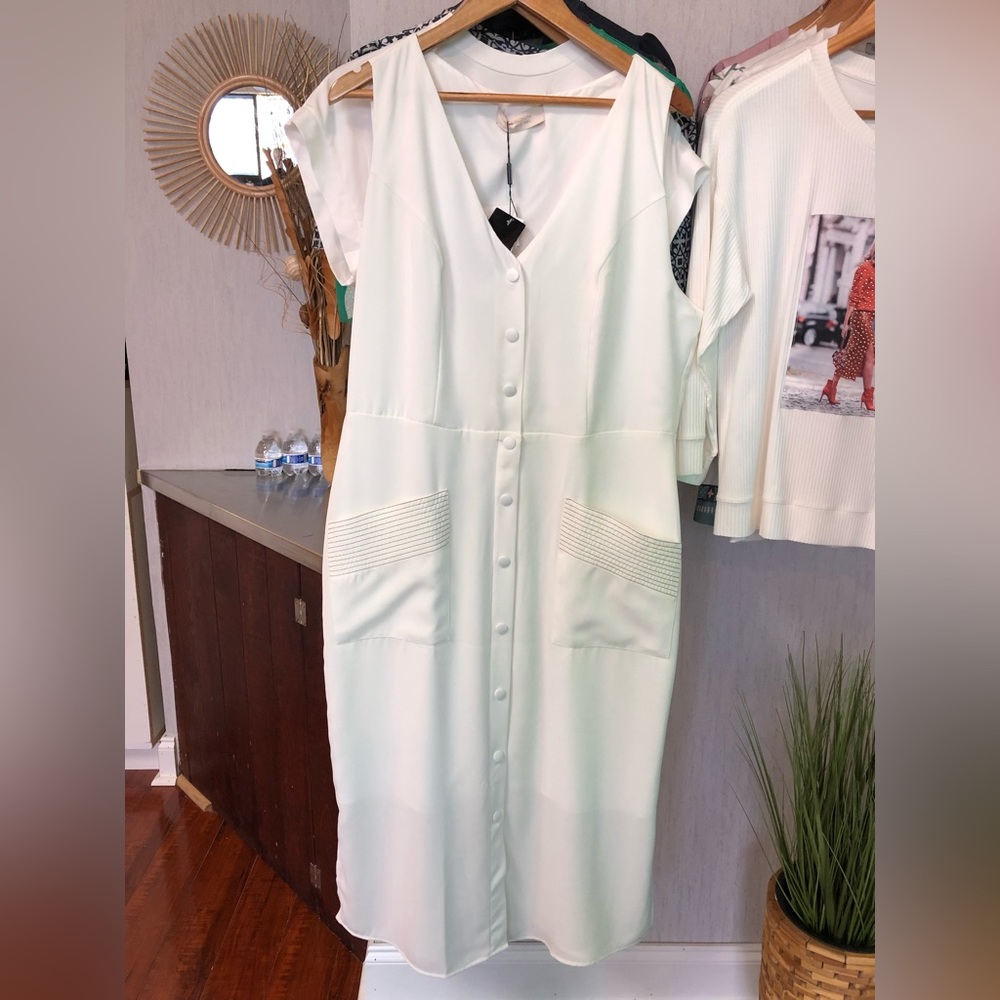 White V neck midi dress.